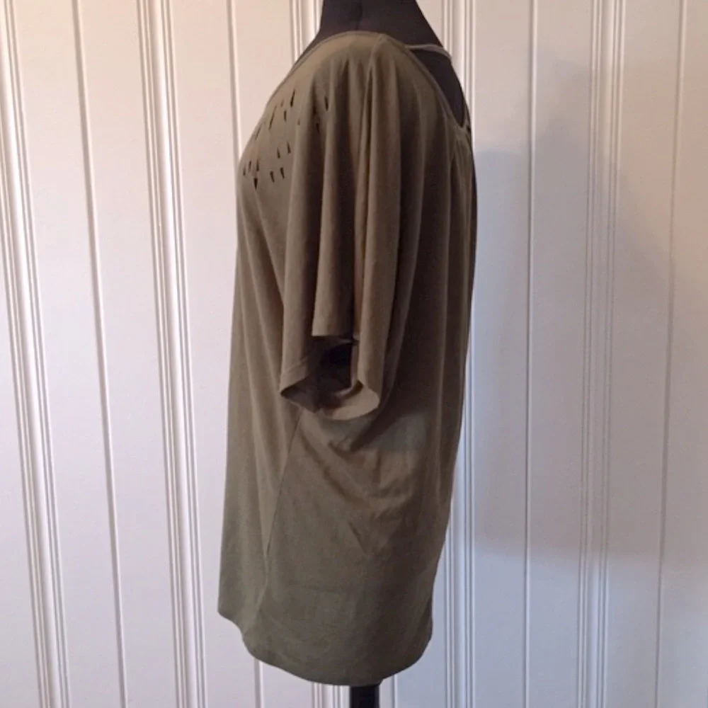 Vintage Boho Free People Olive Laser Cut Dolman Oversized Top